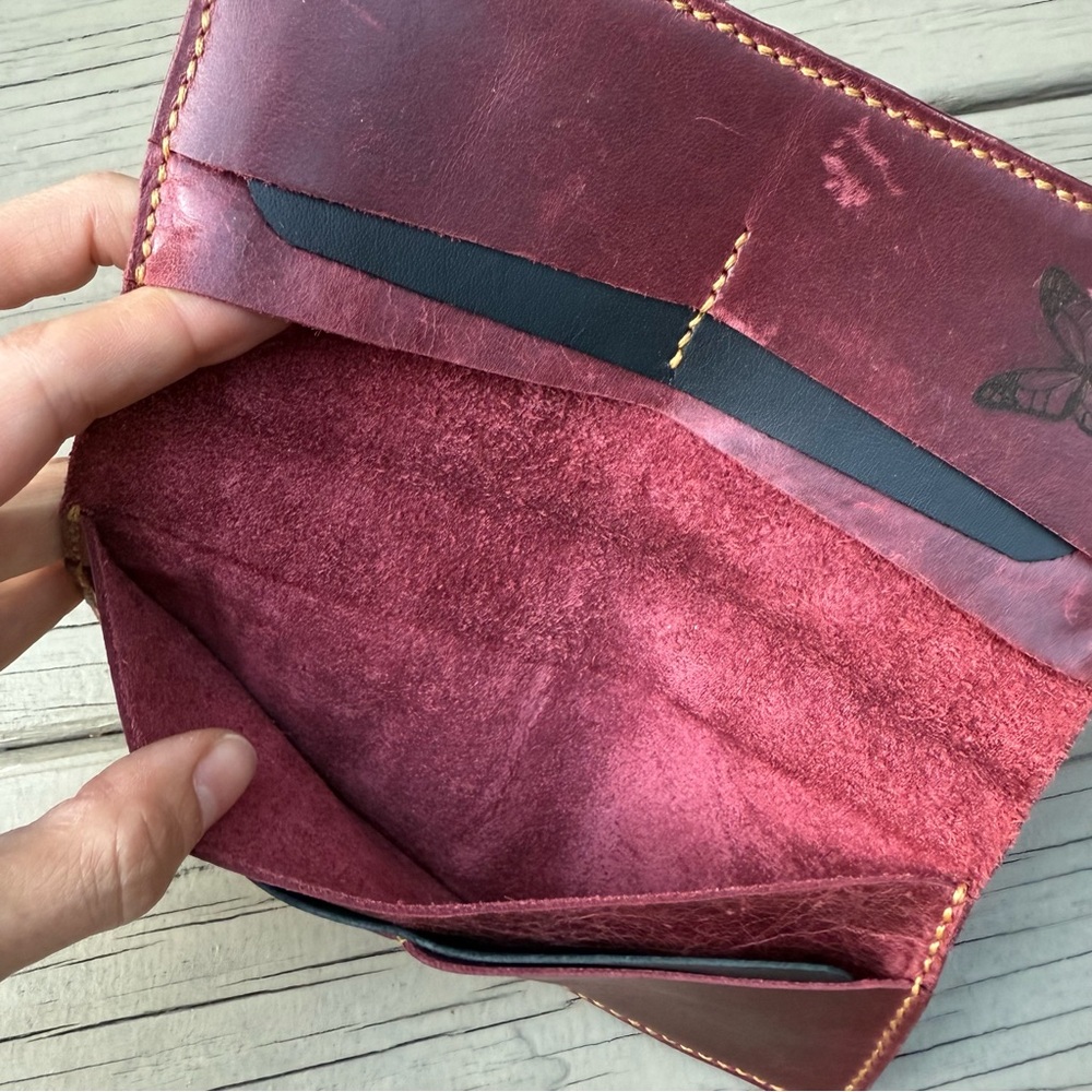 Long Leather Wallet in Burgundy - Picture 9 of 13